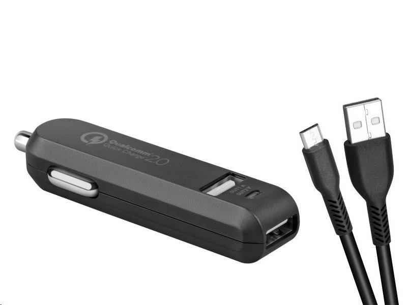 AVACOM CarMAX 2 nabíjačka do auta 2x Qualcomm Quick Charge 2.0, čierna farba (micro USB kábel)