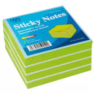 Bloček samolepiaci 75x75mm zeleno-biely neón 400 listov Auro
