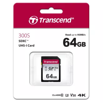 TRANSCEND SDXC 64GB 300S karta, UHS-I U3 V30 (R:95/W:45 MB/s) TRANSCEND SDXC 64GB 300S karta, UHS-I U3 V30 (R:95/W:45 MB/s)