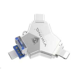 Viking USB Flash disk 3.0 4v1 s koncovkou Lightning/Micro USB/USB/USB-C, 64 GB, strieborná