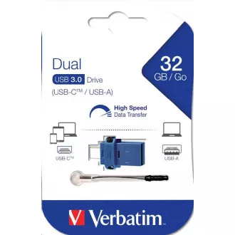 VERBATIM Flash Drive 32GB Store 'n' Go Dual Drive USB 3.0/USB Type-C, modrá