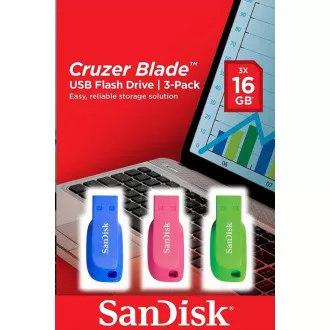 SanDisk Flash Disk 16GB Cruzer Blade (3-pack, 3x 16GB) USB 2.0, modrá, zelená, ružová