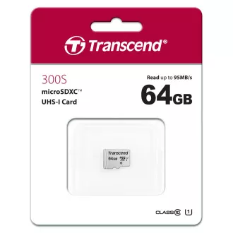 TRANSCEND MicroSDXC karta 64GB 300S, UHS-I U1 + adaptér
