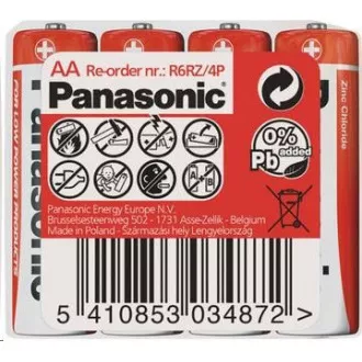 PANASONIC Zinkouhlíkové batérie Red Zinc R6RZ/4P AA 1, 5V (shrink 4ks)