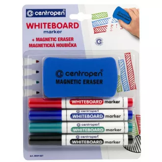Značkovač Centropen 8559/4 + hubka na biele tabule 4 farby valcový hrot 2,5mm Značkovač Centropen 8559/4 + hubka na biele tabule 4 farby valcový hrot 2,5mm