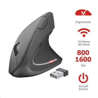TRUST Myš Verto wireless ergonomic mouse USB, čierna (čierna) TRUST Myš Verto wireless ergonomic mouse USB, čierna (čierna)
