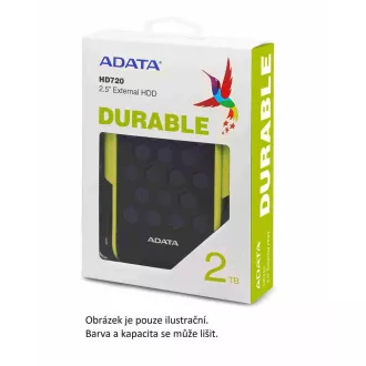 ADATA Externý HDD 2TB 2, 5" USB 3.2, DashDrive™ Durable HD720, G-sensor, čierny, (gumový, vode/nárazu odolný)