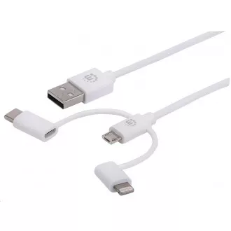 MANHATTAN USB 3-in-1 Charging and Data Cable, white