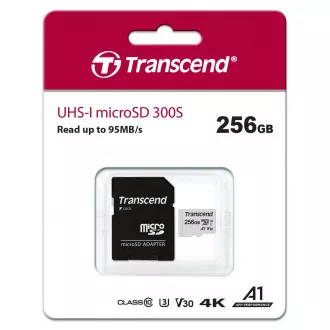 TRANSCEND MicroSDXC karta 256GB 300S, UHS-I U3 V30 + adaptér