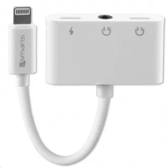 4smarts adaptér Lightning / 2x Lightning + 3, 5 mm konektor, biela