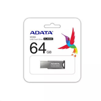 ADATA Flash Disk 64GB UV250, USB 2.0 Dash Drive, strieborná
