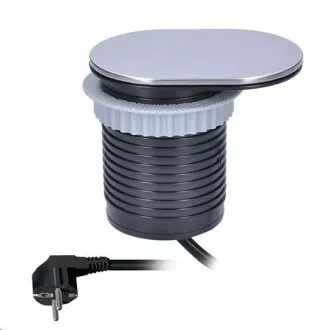 Solight 1x vstavaná zásuvka + 1x USB s posuvným viečkom, oválny kryt z brúseného hliníka, predlžovací prívod 1, 9m Solight 1x vstavaná zásuvka + 1x USB s posuvným viečkom, oválny kryt z brúseného hliníka, predlžovací prívod 1, 9m