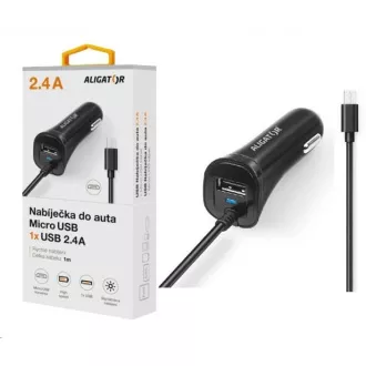 Aligator nabíjačka do auta Turbo charge, 12/24 V, 2, 4 A, microUSB, 1x USB výstup, čierna