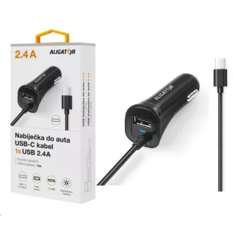 Aligator nabíjačka do auta Turbo charge, 12/24 V, 2, 4 A, USB-C, 1x USB výstup, čierna