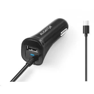 Aligator nabíjačka do auta Turbo charge, 12/24 V, 2, 4 A, USB-C, 1x USB výstup, čierna