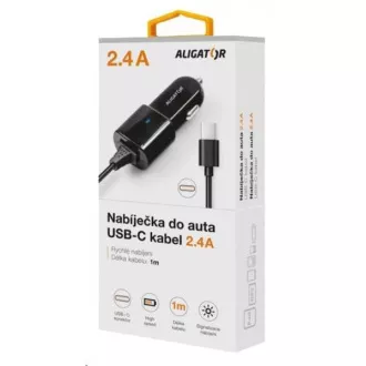 Aligator nabíjačka do auta Turbo charge, 12/24 V, 2, 4 A, USB-C, čierna