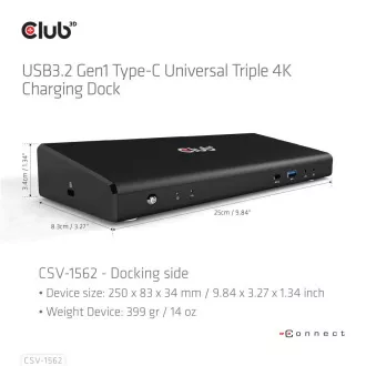 Club3D Dokovacia stanica USB-C 13v1, 2xDP, 3xHDMI, 1xUSB-C, 5xUSB, 1xRJ45, 1x3.5mm, čierna