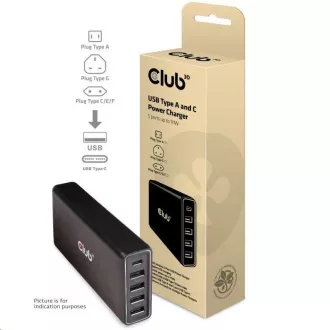 Club3D Nabíjačka USB Typ A a C, 5 portov, 111 W