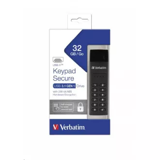 VERBATIM USB C 3.1 Drive 32 GB - Keypad Secure (R:160/W:130 MB/s) GDPR