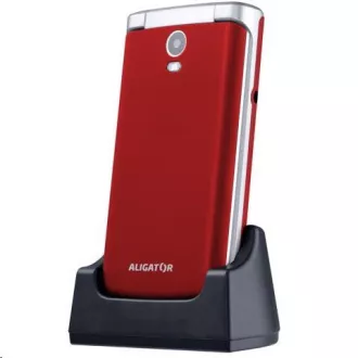 Aligator V710 Senior, Dual SIM, červeno-strieborná + nabíjací stojan