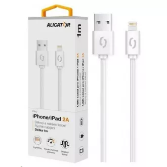 Aligator dátový a nabíjací kábel, konektor Lightning, 2A, 1m, biela