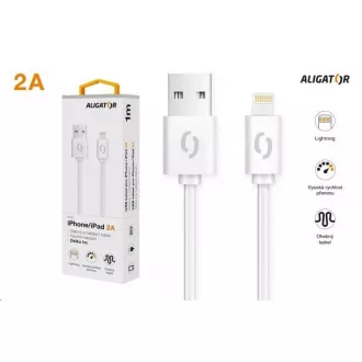 Aligator dátový a nabíjací kábel, konektor Lightning, 2A, 1m, biela