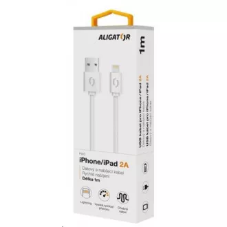 Aligator dátový a nabíjací kábel, konektor Lightning, 2A, 1m, biela