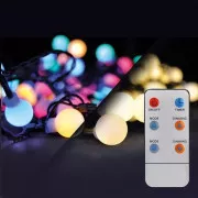 Solight LED 2v1 vonkajšia vianočná reťaz, guľa, diaľkový ovládač, 100LED, RGB+biela, 10m+5m, 8 funkcií, IP44