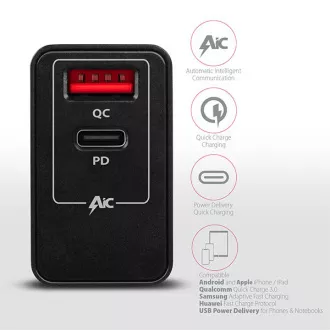 AXAGON ACU-PQ22, PD & QC nabíjačka do siete 22W, 2x port (USB-A + USB-C), PD3.0/QC3.0/AFC/FCP/Apple, čierna