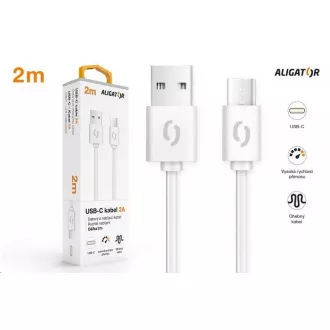 Aligator dátový a nabíjací kábel, konektor USB-C, 2A, 2m, biela