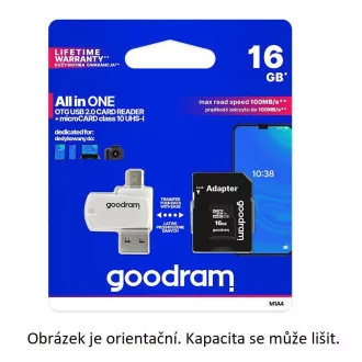 GOODRAM microSDXC karta 128GB M1A4 All-in-one (R:100/W:10 MB/s), UHS-I Class 10, U1 + Adapter + OTG card reader/čítačka GOODRAM microSDXC karta 128GB M1A4 All-in-one (R:100/W:10 MB/s), UHS-I Class 10, U1 + Adapter + OTG card reader/čítačka