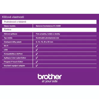 BROTHER tlačiareň štítkov FOTO - VC500W - WIFI, USB, COLOR bez potreby atramentu - Integrovaný odstrih