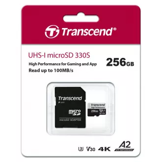 TRANSCEND MicroSDXC karta 256GB 330S, UHS-I U3 A2 + adaptér