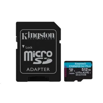 Kingston MicroSDXC karta 512GB Canvas Go! Plus, R: 170/W: 90MB/s, Class 10, UHS-I, U3, V30, A2 + Adaptér - Použité Kingston MicroSDXC karta 512GB Canvas Go! Plus, R: 170/W: 90MB/s, Class 10, UHS-I, U3, V30, A2 + Adaptér - Použité