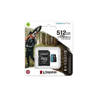 Kingston MicroSDXC karta 512GB Canvas Go! Plus, R: 170/W: 90MB/s, Class 10, UHS-I, U3, V30, A2 + Adaptér - Použité Kingston MicroSDXC karta 512GB Canvas Go! Plus, R: 170/W: 90MB/s, Class 10, UHS-I, U3, V30, A2 + Adaptér - Použité