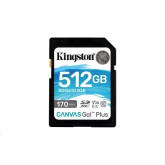 Kingston SDXC karta 512GB Canvas Go! Plus, R:170/W:90MB/s, Class 10, UHS-I, U3, V30 Kingston SDXC karta 512GB Canvas Go! Plus, R:170/W:90MB/s, Class 10, UHS-I, U3, V30