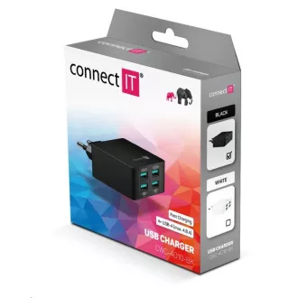 CONNECT IT Fast Charge nabíjací adaptér 4×USB-A, 4, 8A, čierna
