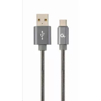 GEMBIRD Kábel USB 2.0 AM na Type-C kábel (AM/CM), 2m, metalická špirála, sivý, blister, PREMIUM QUALITY
