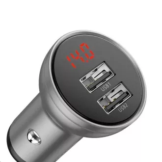 Baseus duálny USB adaptér do automobilu s displejom 4, 8A 24W, strieborná