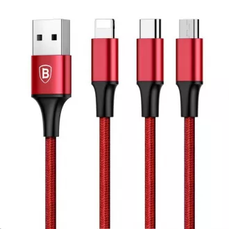 Baseus Rapid Series nabíjací / dátový kábel 3v1 USB (Micro USB + Lightning + USB-C) 3A 1, 2m, červená