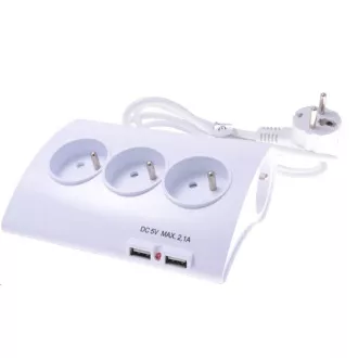 PREMIUMCORD Predlžovací prívod 230V 1, 5m 5zásuvok + vypínač + 2x USB 2A