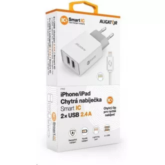 Aligator sieťová nabíjačka, 2x USB, kábel Lightning 2A, smart IC, 2, 4 A, biela