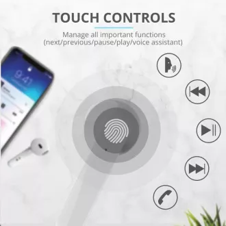 TRUST slúchadlá Primo Touch Bluetooth Wireless Earphones - white TRUST slúchadlá Primo Touch Bluetooth Wireless Earphones - white