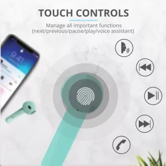 TRUST slúchadlá Primo Touch Bluetooth Wireless Earphones - mint TRUST slúchadlá Primo Touch Bluetooth Wireless Earphones - mint