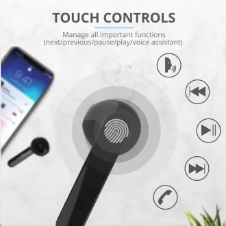 TRUST slúchadlá Primo Touch Bluetooth Wireless Earphones - black TRUST slúchadlá Primo Touch Bluetooth Wireless Earphones - black