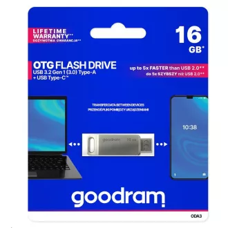 GOODRAM Flash Disk 16GB ODA3, USB 3.2, strieborná