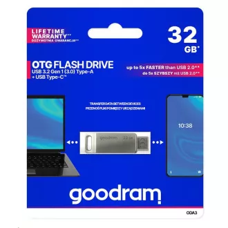 GOODRAM Flash Disk 32GB ODA3, USB 3.2, strieborná