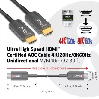 Club3D Kábel Ultra Rýchly HDMI™ Certifikovaný AOC Kábel 8K60Hz, 4K120Hz, 10m