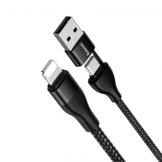 Baseus nabíjací / dátový kábel 2v1 USB-A + USB-C na Lightning 18W 1m, čierna