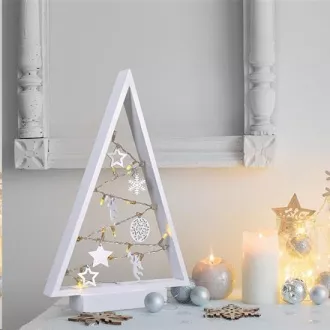 Solight LED drevený vianočný stromček s ozdobami, 15LED, prírodné drevo, 37cm, 2x AA Solight LED drevený vianočný stromček s ozdobami, 15LED, prírodné drevo, 37cm, 2x AA
